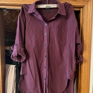 Purple Striped Button-Up Shirt